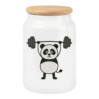Drôle Panda Haltères Fitness Entraînement Musculation - Boîte à biscuits avec couvercle en bois - blanc - Devant