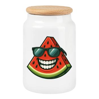Coole Wassermelone mit Sonnenbrille Sommerfrucht - Keksdose mit Holzdeckel - Weiß - Vorne