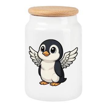 Ange pingouin mignon - Boîte à biscuits avec couvercle en bois - blanc - Devant