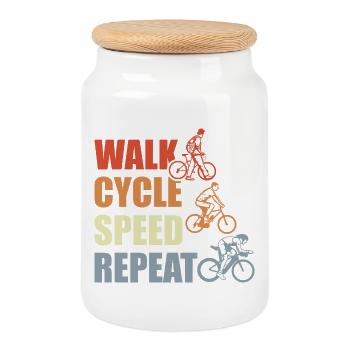 Cycling routine - Cookie Jar with Wooden Lid - white - Front