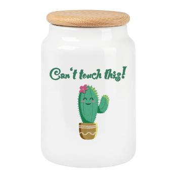 Cute cactus with funny saying - Cookie Jar with Wooden Lid - white - Front
