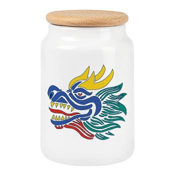 Das Lächeln des blauen chinesischen Drachen - Keksdose mit Holzdeckel - Weiß - Vorne