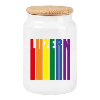 Lucerne Suisse Cadeau de la fierté arc-en-ciel - Boîte à biscuits avec couvercle en bois - blanc - Devant