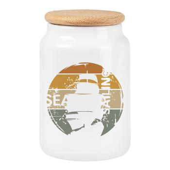 Sea Sailing Retro Design – Maritime Motif - Boîte à biscuits avec couvercle en bois - blanc - Devant