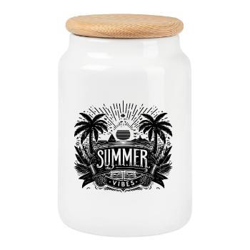 SUMMER Vibes, Beach Design - Cookie Jar with Wooden Lid - white - Front