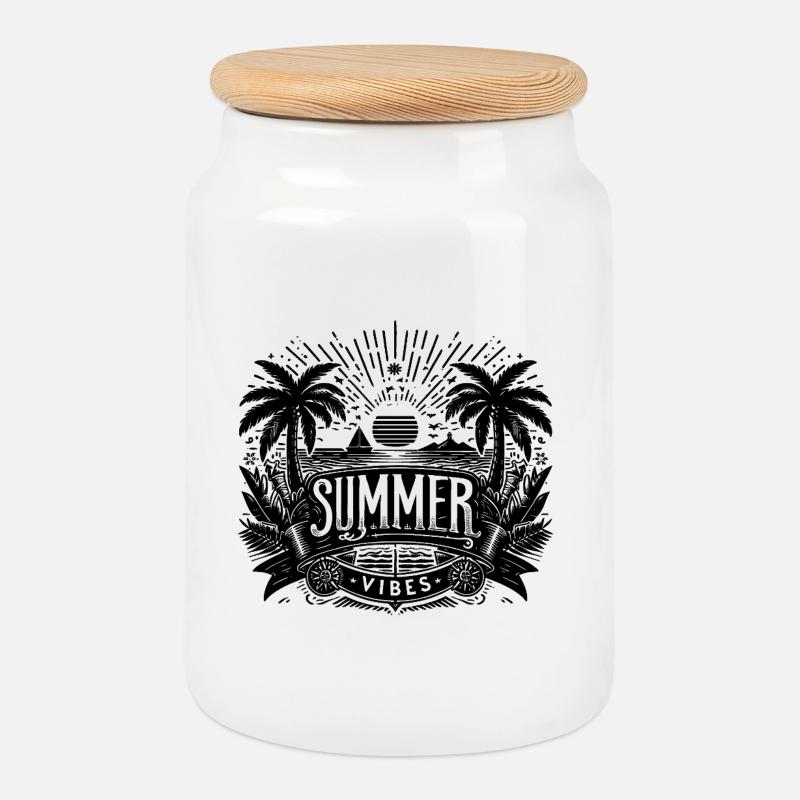 SUMMER Vibes, Beach Design - Keksdose mit Holzdeckel - Weiß