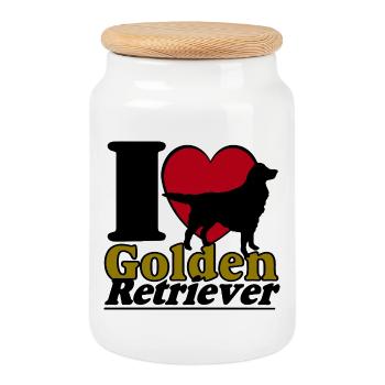 Golden Retriever , I Love ........................ - Cookie Jar with Wooden Lid - white - Front