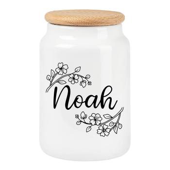 Noah | Name of Name | Vectorgraphic ! - Cookie Jar with Wooden Lid - white - Front