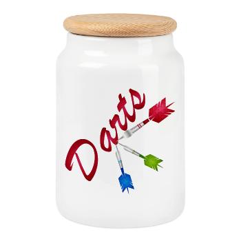 Bunte Dartpfeile mit Darts Schriftzug - Keksdose mit Holzdeckel - Weiß - Vorne