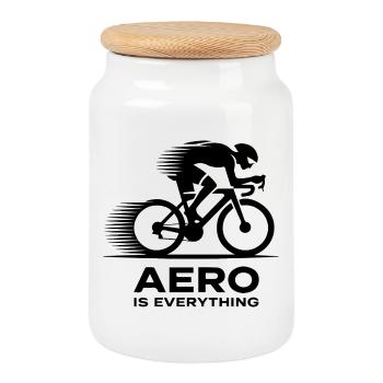 Aero Cyclist Silhouette Gift - Cookie Jar with Wooden Lid - white - Front