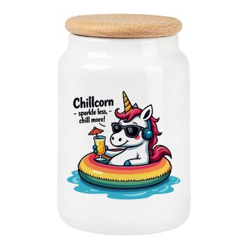 Chillcorn – scintiller moins, chiller plus - Boîte à biscuits avec couvercle en bois - blanc - Devant