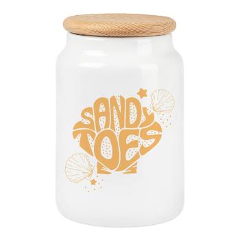 Sandy Toes Shell Typography - Cookie Jar with Wooden Lid - white - Front