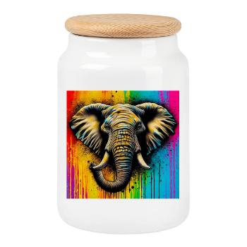 Elefant - Keksdose mit Holzdeckel - Weiß - Vorne