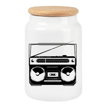 Retro Ghettoblaster – Musik aus den 80ern - Keksdose mit Holzdeckel - Weiß - Vorne