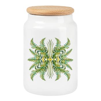 Kaleidoskop-Ornament aus grünen Farnblättern - Keksdose mit Holzdeckel - Weiß - Vorne