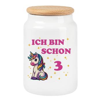 J’ai déjà 3 ans avec une licorne - Boîte à biscuits avec couvercle en bois - blanc - Devant