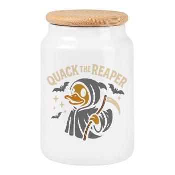 Grim Reaper Rubber Duck with Funny Saying Motif - Cookie Jar with Wooden Lid - white - Front