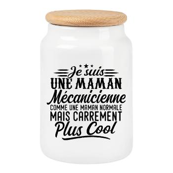 Maman Mécanicienne: normale, mais en plus badass - Boîte à biscuits avec couvercle en bois - blanc - Devant
