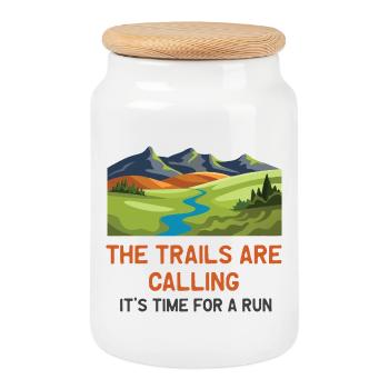 The Trails Are Calling - It's Time for a Run - Cookie Jar with Wooden Lid - white - Front