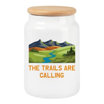 The Trails Are Calling - It's Time For a Run - Cookie Jar with Wooden Lid - white - Front
