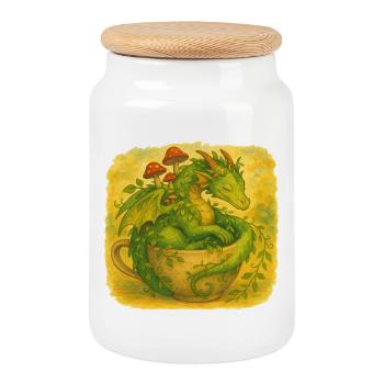 Dragon de forêt fantaisiste dans une tasse - Boîte à biscuits avec couvercle en bois - blanc - Devant