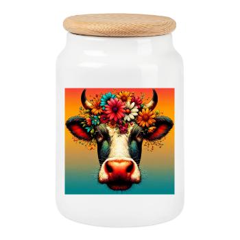 cow - Cookie Jar with Wooden Lid - white - Front