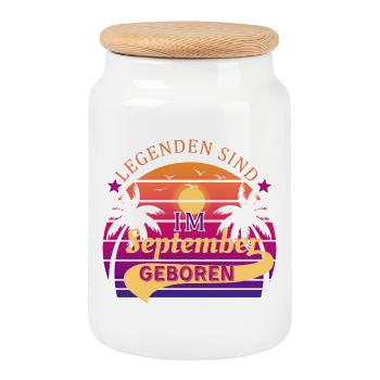 Les légendes naissent en septembre-anniversaire - Boîte à biscuits avec couvercle en bois - blanc - Devant