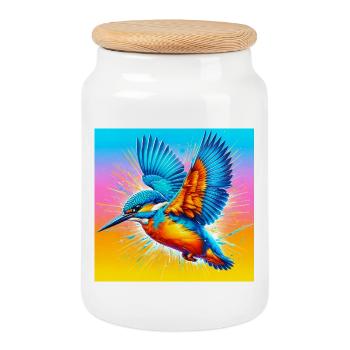 martin-pêcheur - Boîte à biscuits avec couvercle en bois - blanc - Devant