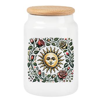 Illustration botanique solaire et florale - Boîte à biscuits avec couvercle en bois - blanc - Devant
