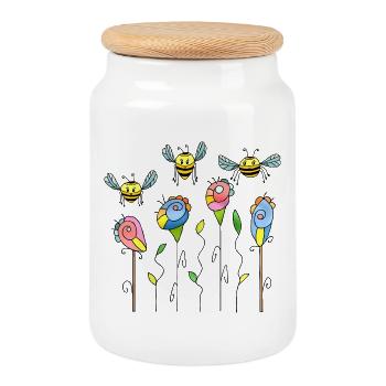 Insects - Cookie Jar with Wooden Lid - white - Front