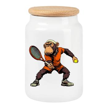 Tennis Monkeys - Cookie Jar with Wooden Lid - white - Front
