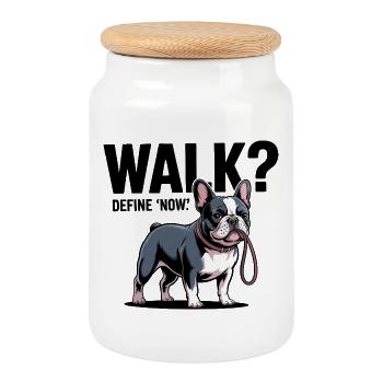 French Bulldog Walk Time - Cookie Jar with Wooden Lid - white - Front