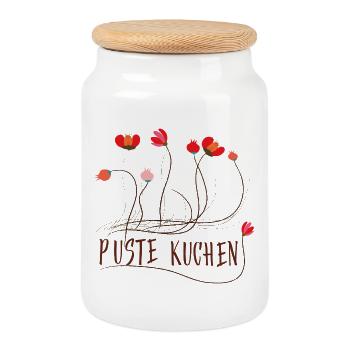 Fleurs aux lignes ludiques - Boîte à biscuits avec couvercle en bois - blanc - Devant