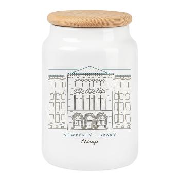 Historic Chicago Library Building - Cookie Jar with Wooden Lid - white - Front