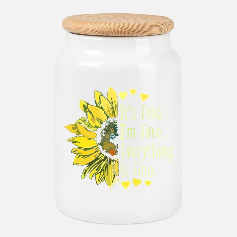 Sonnenblume Feines Mantra T-Shirt - Keksdose mit Holzdeckel - Weiß