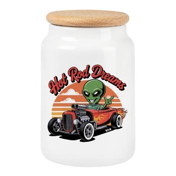 Hot Rod extraterrestre avec coucher de soleil - Boîte à biscuits avec couvercle en bois - blanc - Devant