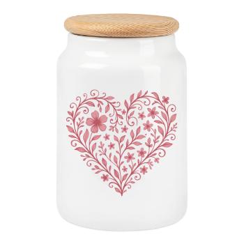 Filigree flower heart motif - Cookie Jar with Wooden Lid - white - Front