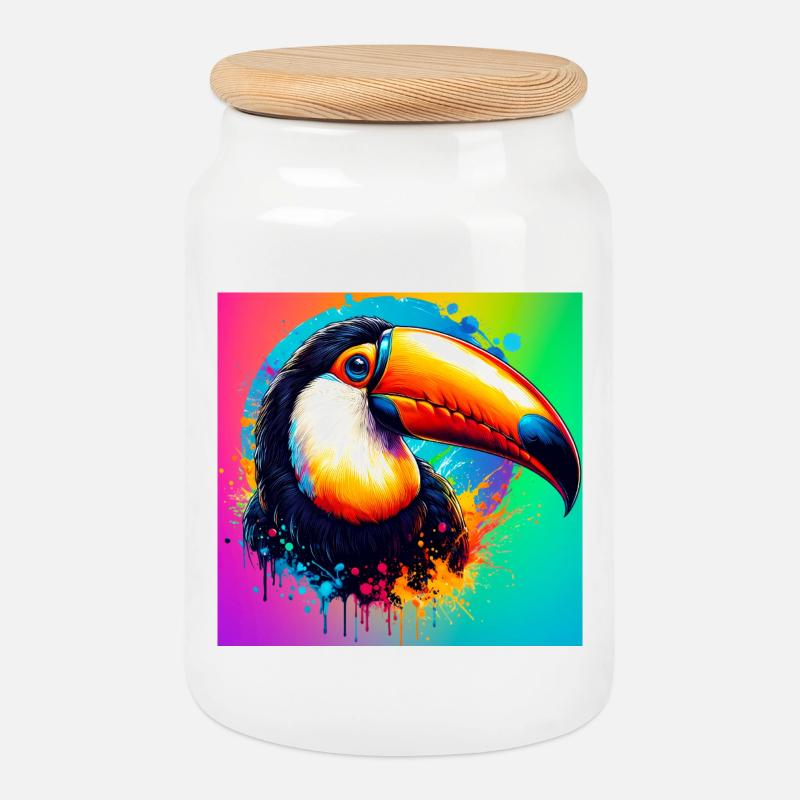 toucan - Cookie Jar with Wooden Lid - white