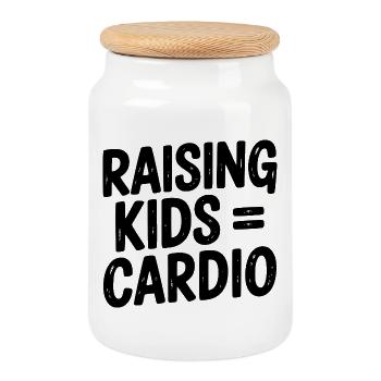 Kinder großziehen = Cardio - Keksdose mit Holzdeckel - Weiß - Vorne