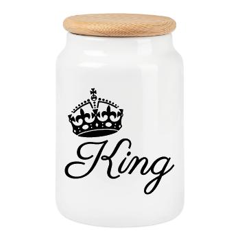 Couronne royale avec motif de texte King - Boîte à biscuits avec couvercle en bois - blanc - Devant