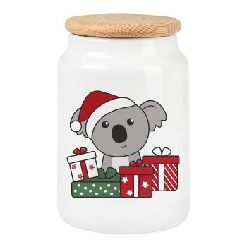 Koala Christmas Gift Winter Animals Koalas - Cookie Jar with Wooden Lid - white - Front