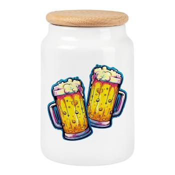 Bier Comic Bierglas - Keksdose mit Holzdeckel - Weiß - Vorne