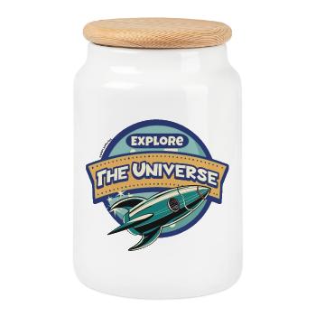 Weltraum Entdecker - Explore the Universe - Keksdose mit Holzdeckel - Weiß - Vorne
