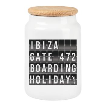 Panneau d’embarquement pour les vacances à Ibiza - Boîte à biscuits avec couvercle en bois - blanc - Devant