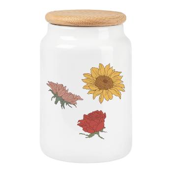 Blumen - Keksdose mit Holzdeckel - Weiß - Vorne