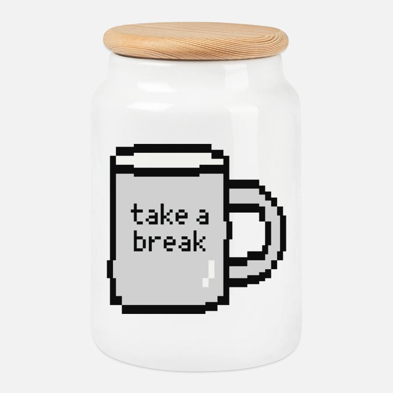 Relax Check Pixel Art Tasse - Keksdose mit Holzdeckel - Weiß