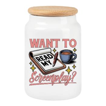 Screenwriter Want To Read My Screenplay Book Lover - Cookie Jar with Wooden Lid - white - Front