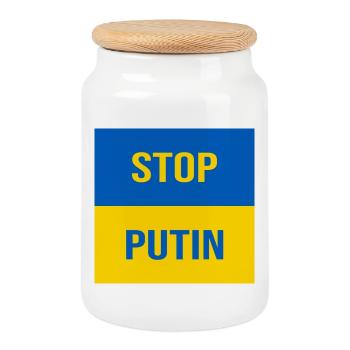 STOP PUTIN - Cookie Jar with Wooden Lid - white - Front