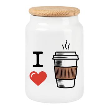 I Love Coffee - Cookie Jar with Wooden Lid - white - Front