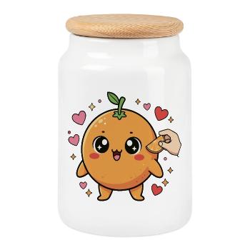 mignon kawaii manga orange - Boîte à biscuits avec couvercle en bois - blanc - Devant